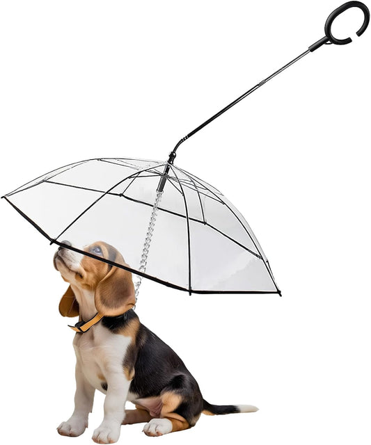 Pet Dog Transparent Umbrella, Clear Folding Adjustable Leash, Keeps Pet Dry in Rain (C Hook)